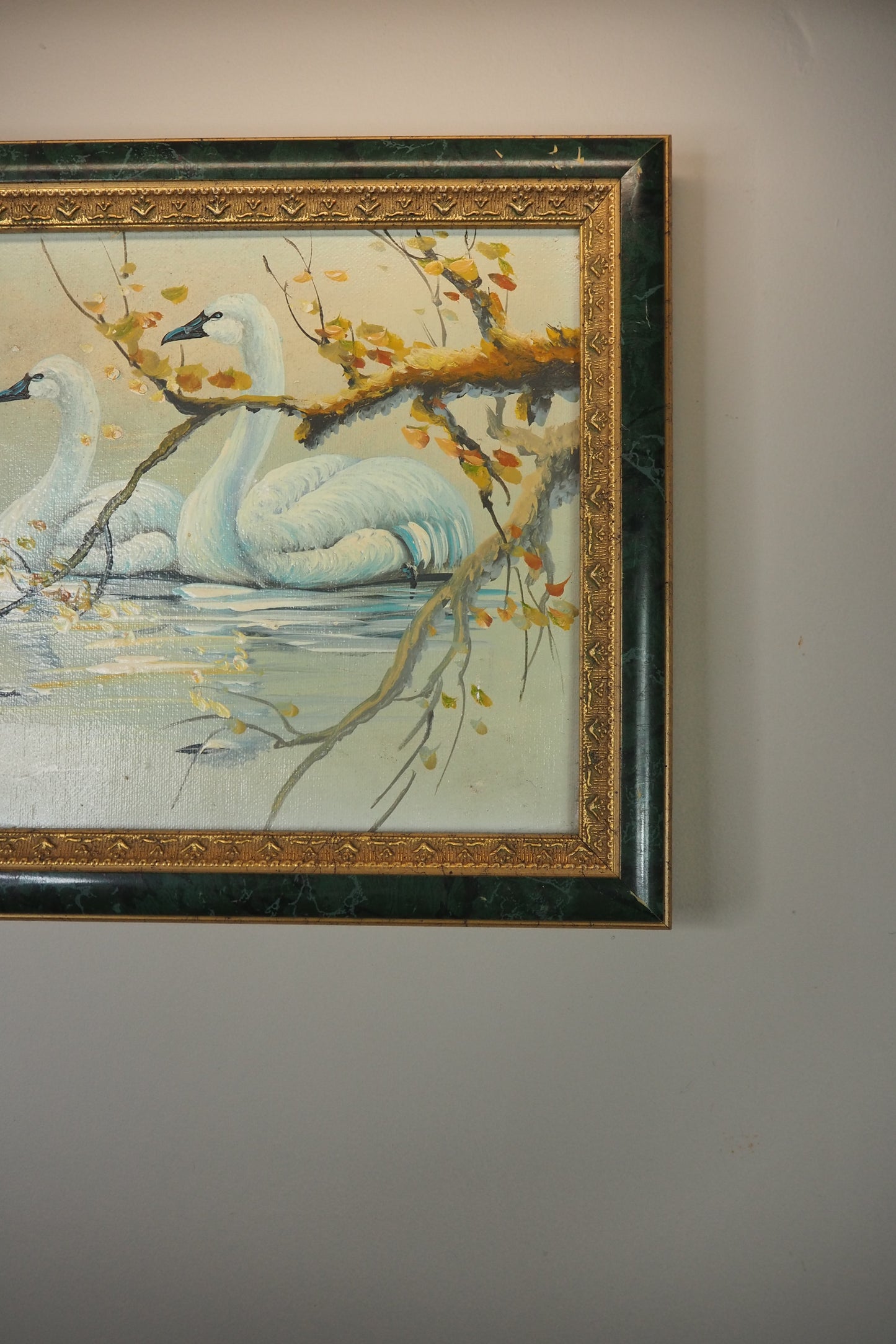 Grace Upon the Water" – Signed Mid-Century Oil Painting of a Swan