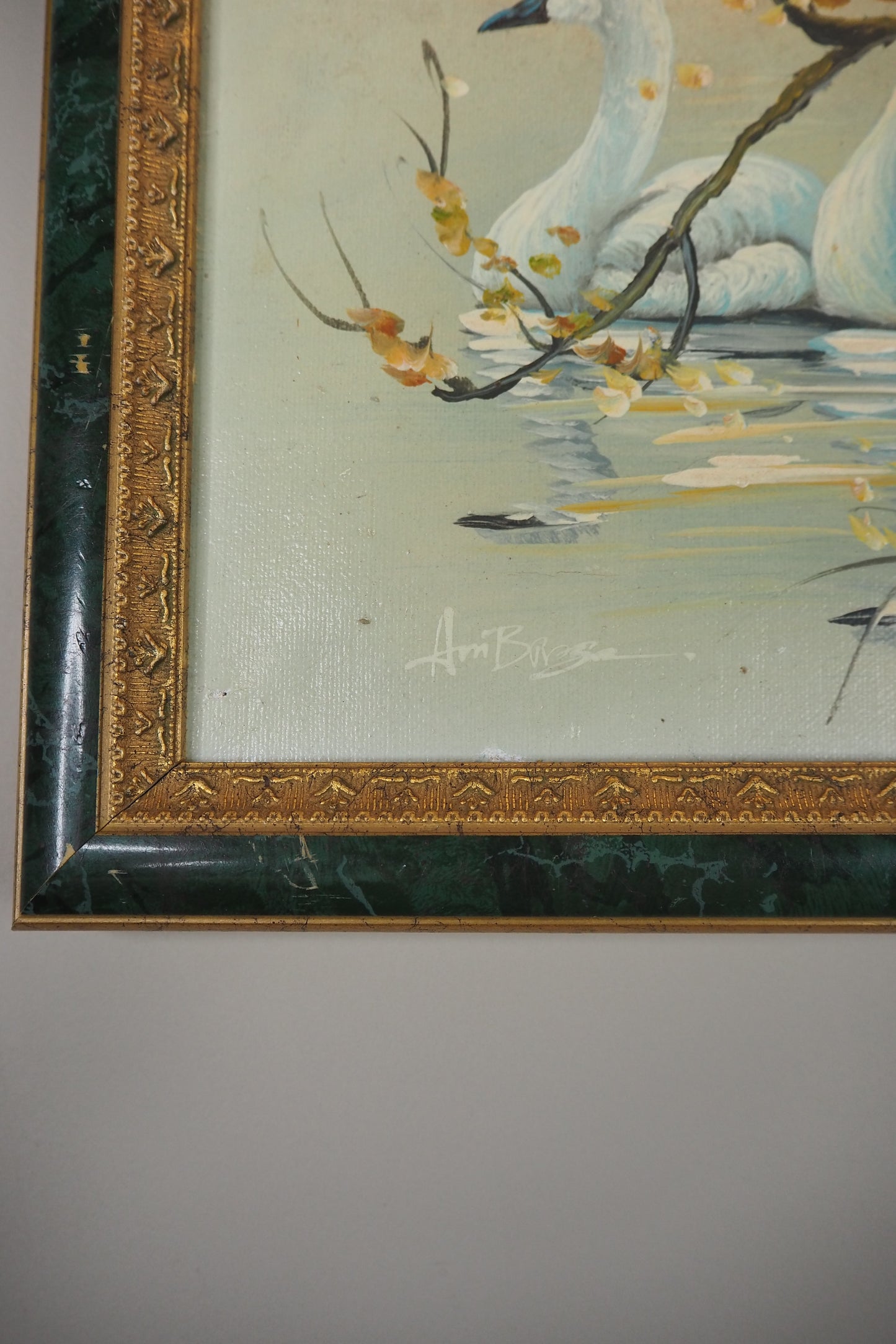 Grace Upon the Water" – Signed Mid-Century Oil Painting of a Swan