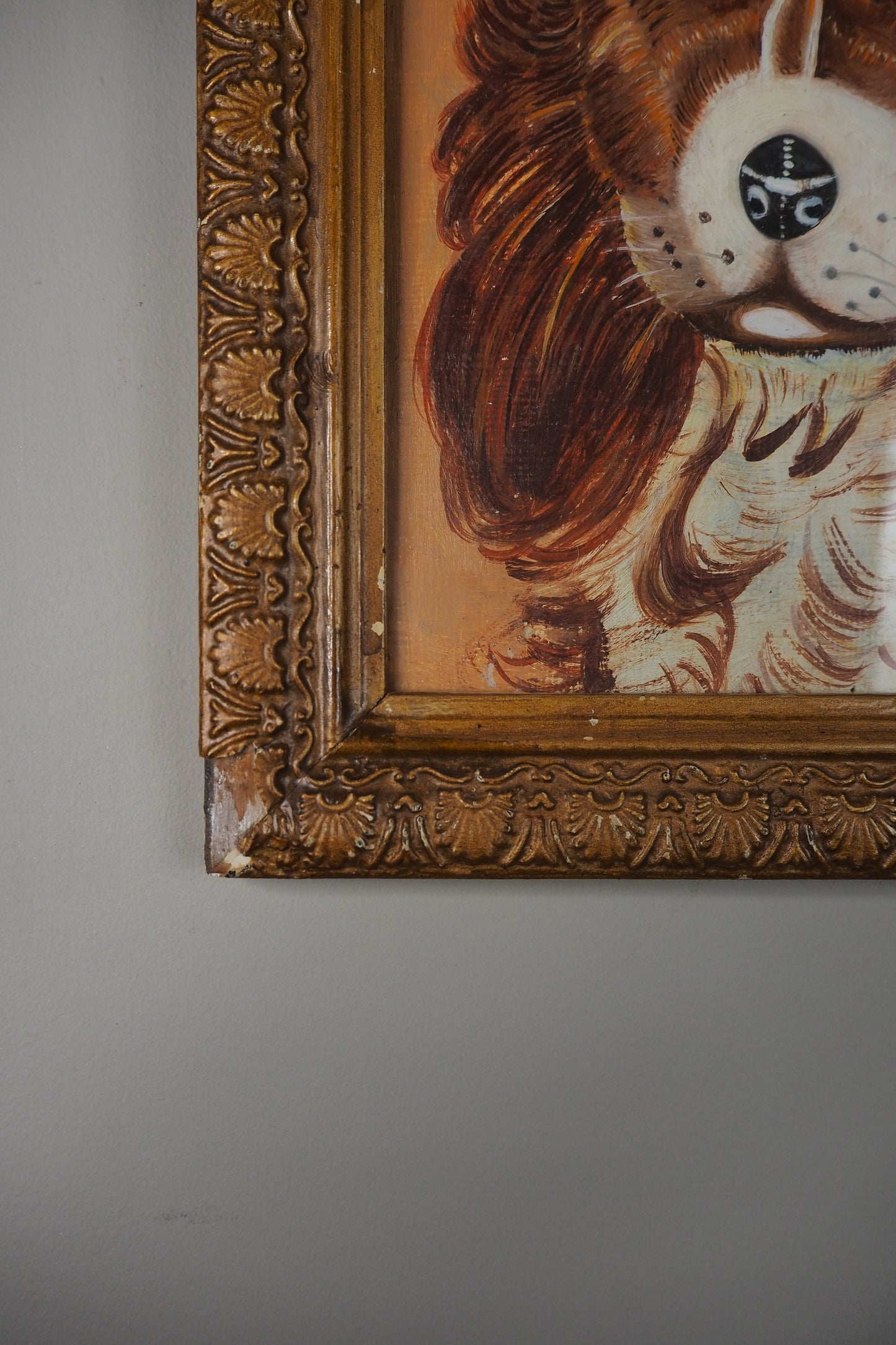 Loyal Eyes- Vintage Soul Dog Oil Painting in Gilt Frame