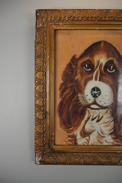 Loyal Eyes- Vintage Soul Dog Oil Painting in Gilt Frame