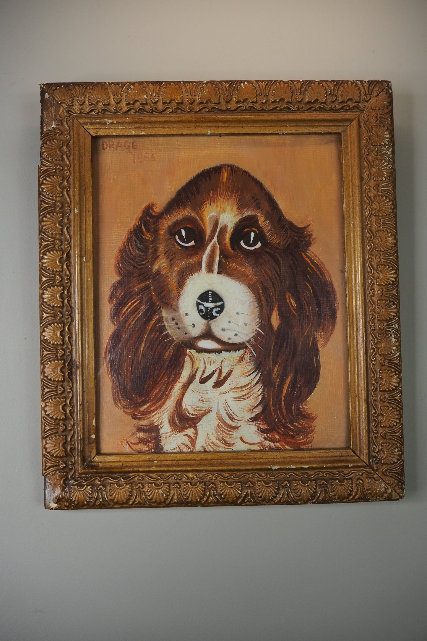 Loyal Eyes- Vintage Soul Dog Oil Painting in Gilt Frame