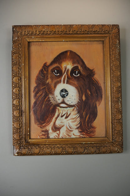 Loyal Eyes- Vintage Soul Dog Oil Painting in Gilt Frame