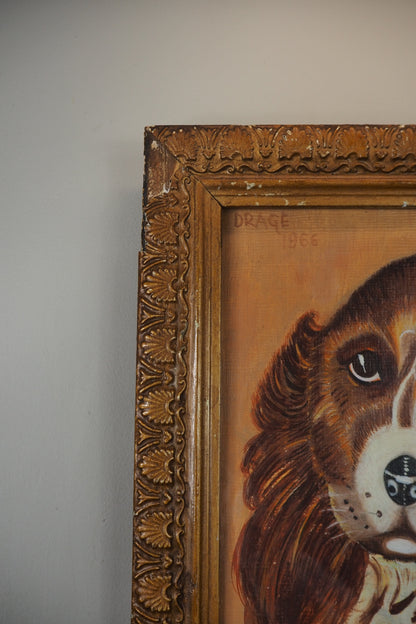 Loyal Eyes- Vintage Soul Dog Oil Painting in Gilt Frame