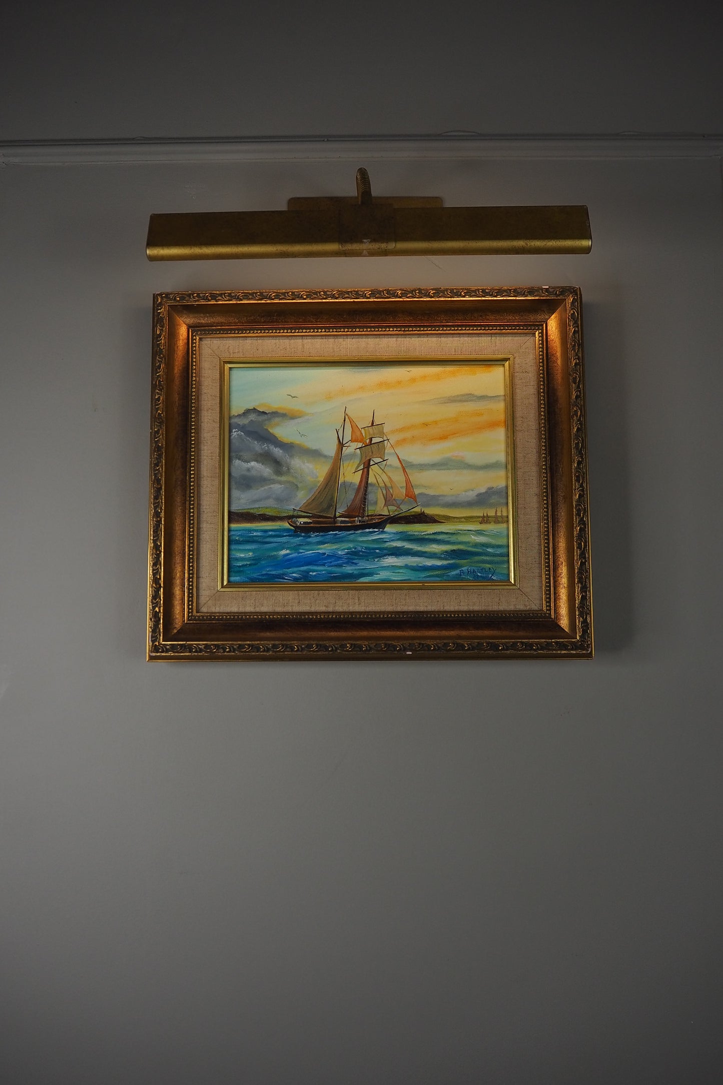 Oil Painting in Ornate Gold Gilt Frame by B. Hartley