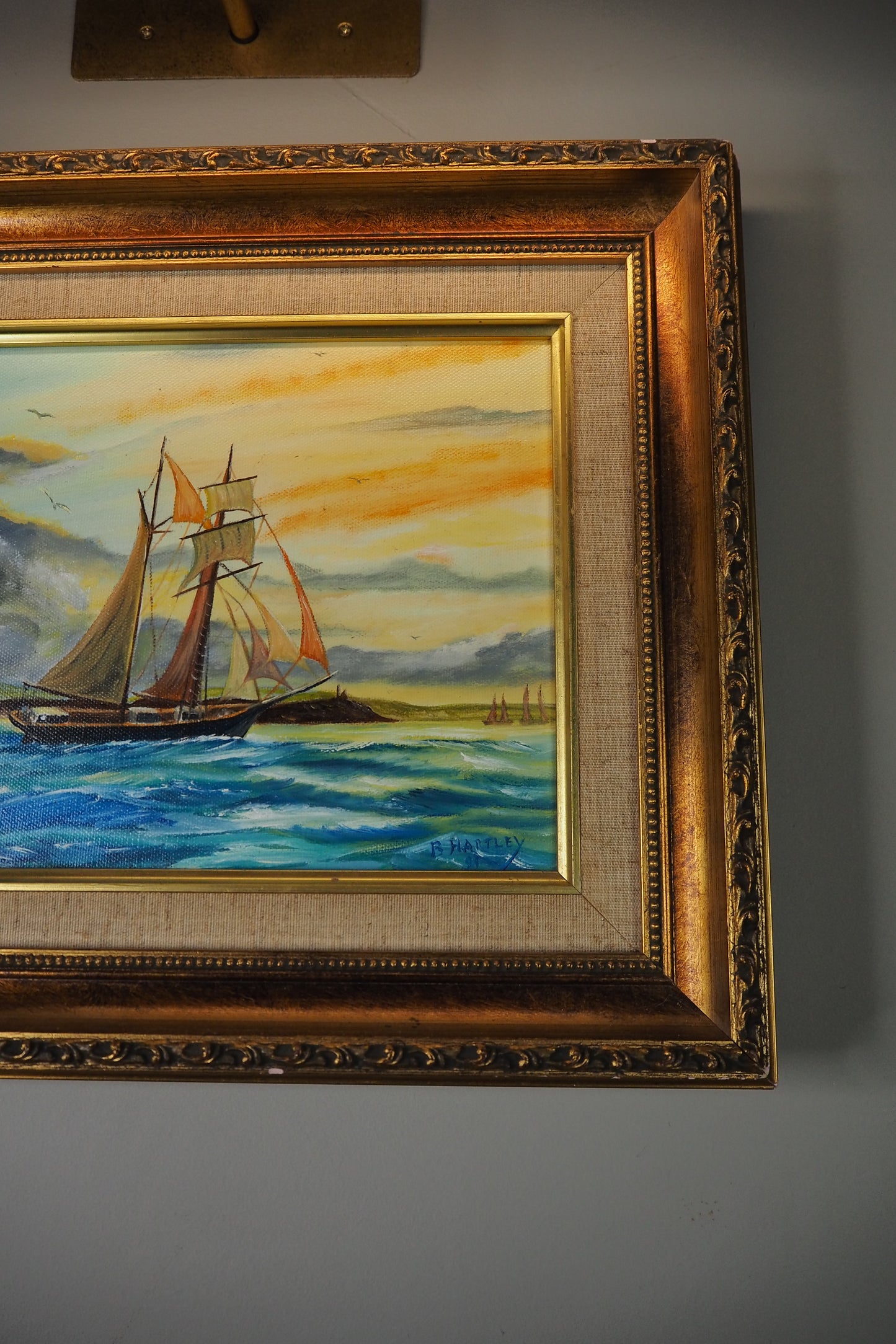 Oil Painting in Ornate Gold Gilt Frame by B. Hartley