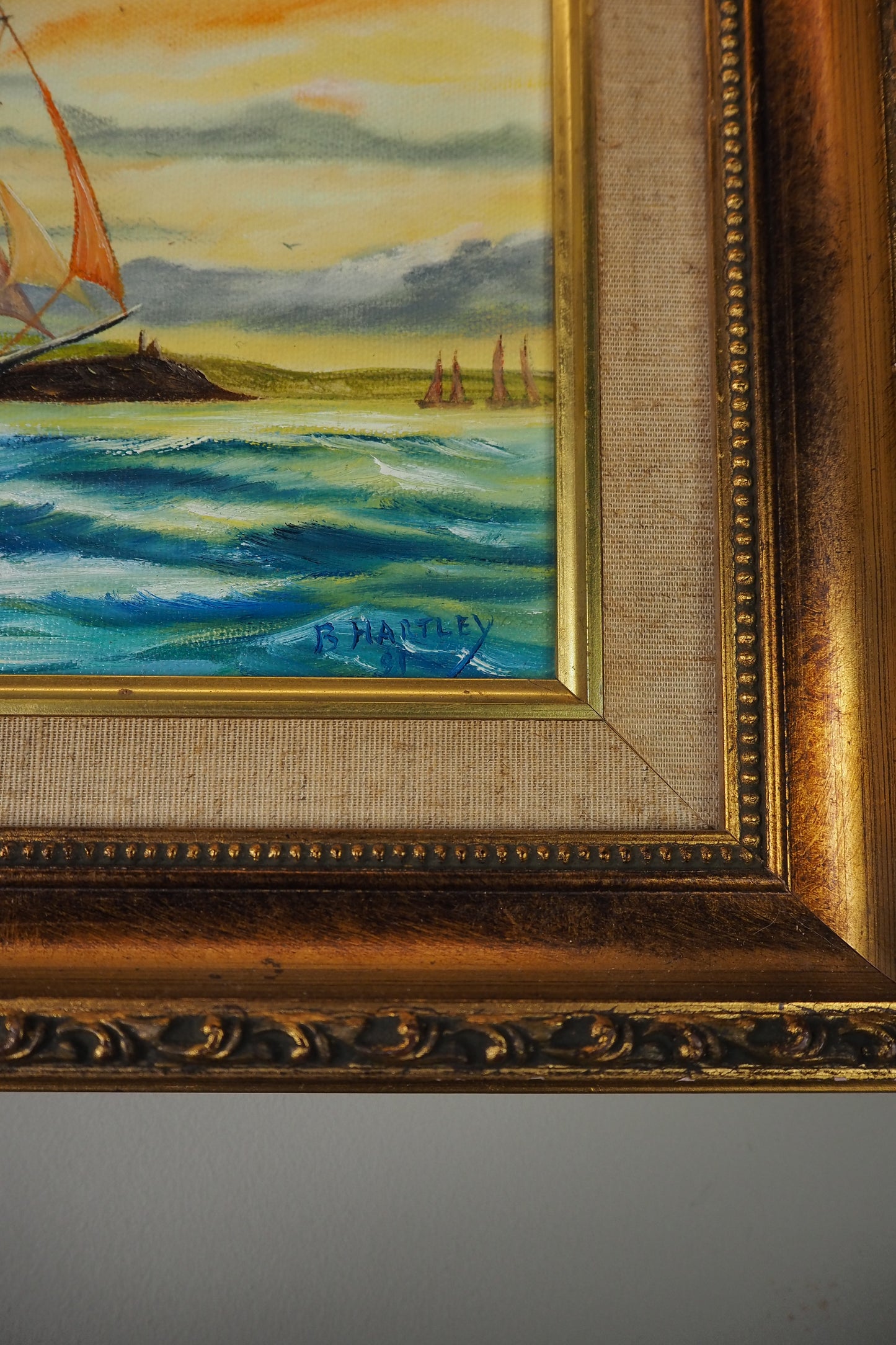 Oil Painting in Ornate Gold Gilt Frame by B. Hartley