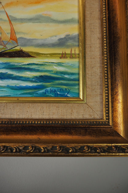 Oil Painting in Ornate Gold Gilt Frame by B. Hartley