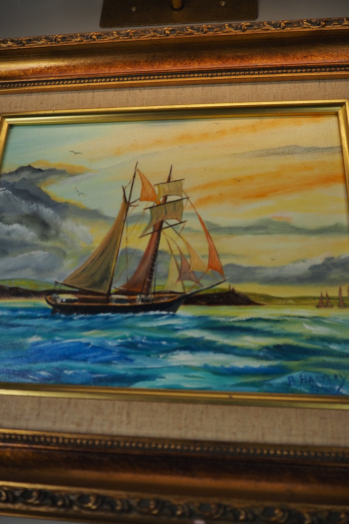 Oil Painting in Ornate Gold Gilt Frame by B. Hartley