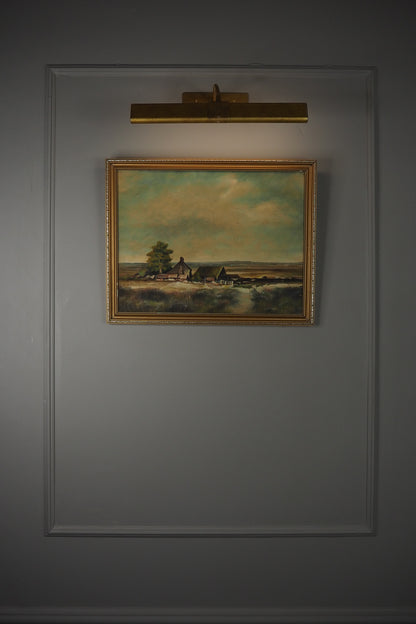 Vintage Farmhouse Oil Painting on Board Rustic Field Landscape
