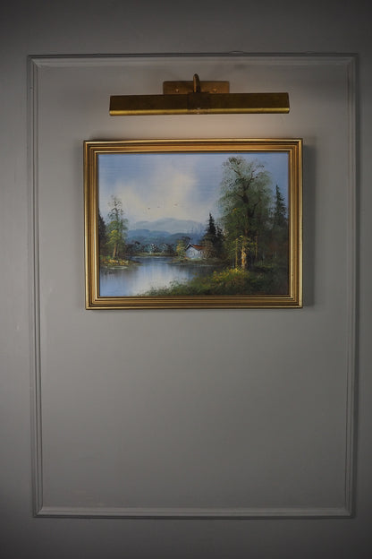 Vintage Oil Painting Lonely House by Lake Signed by L.Able