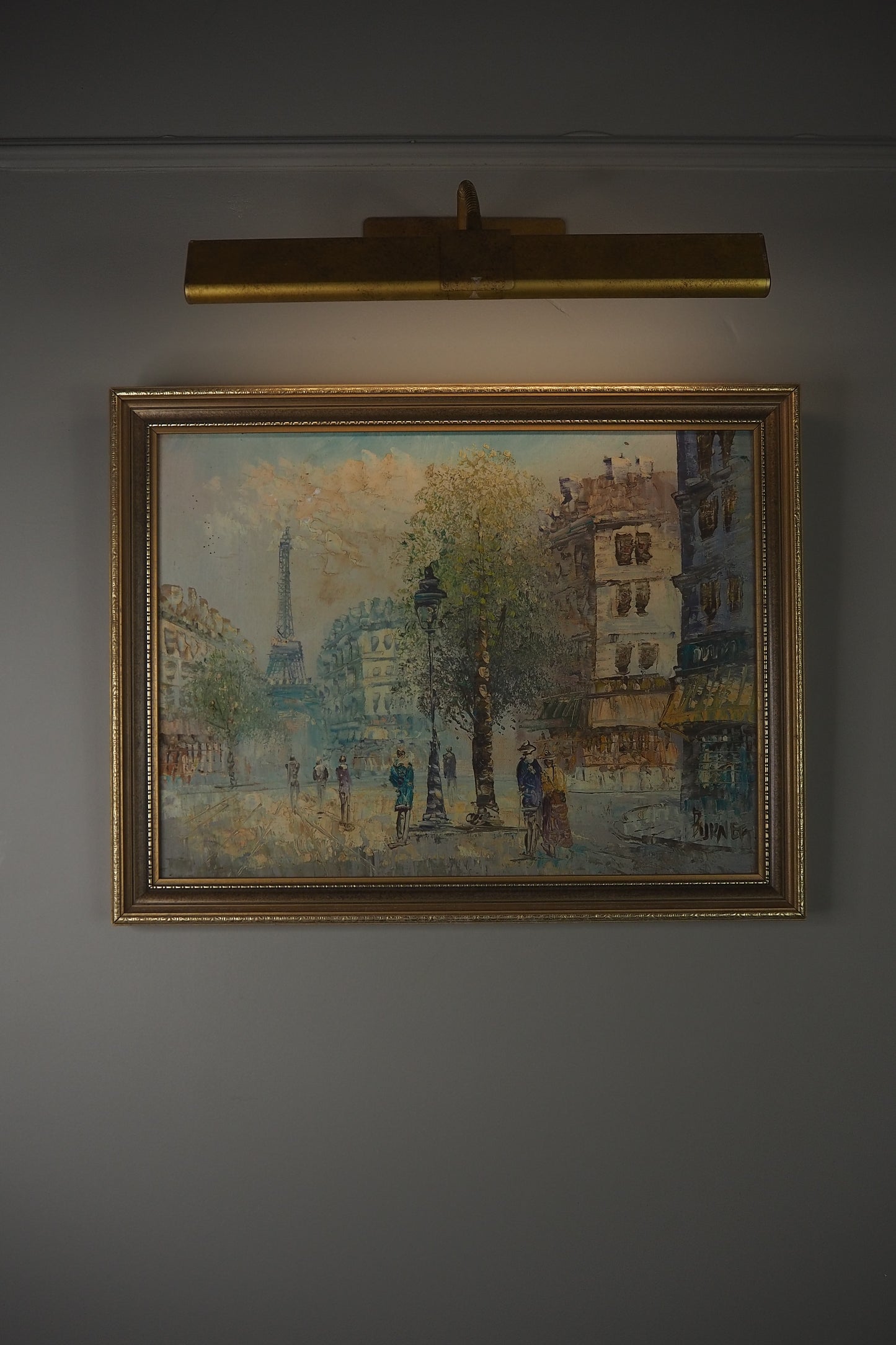 Signed Impressionist Paris Street Scene Oil Painting in Slim Frame