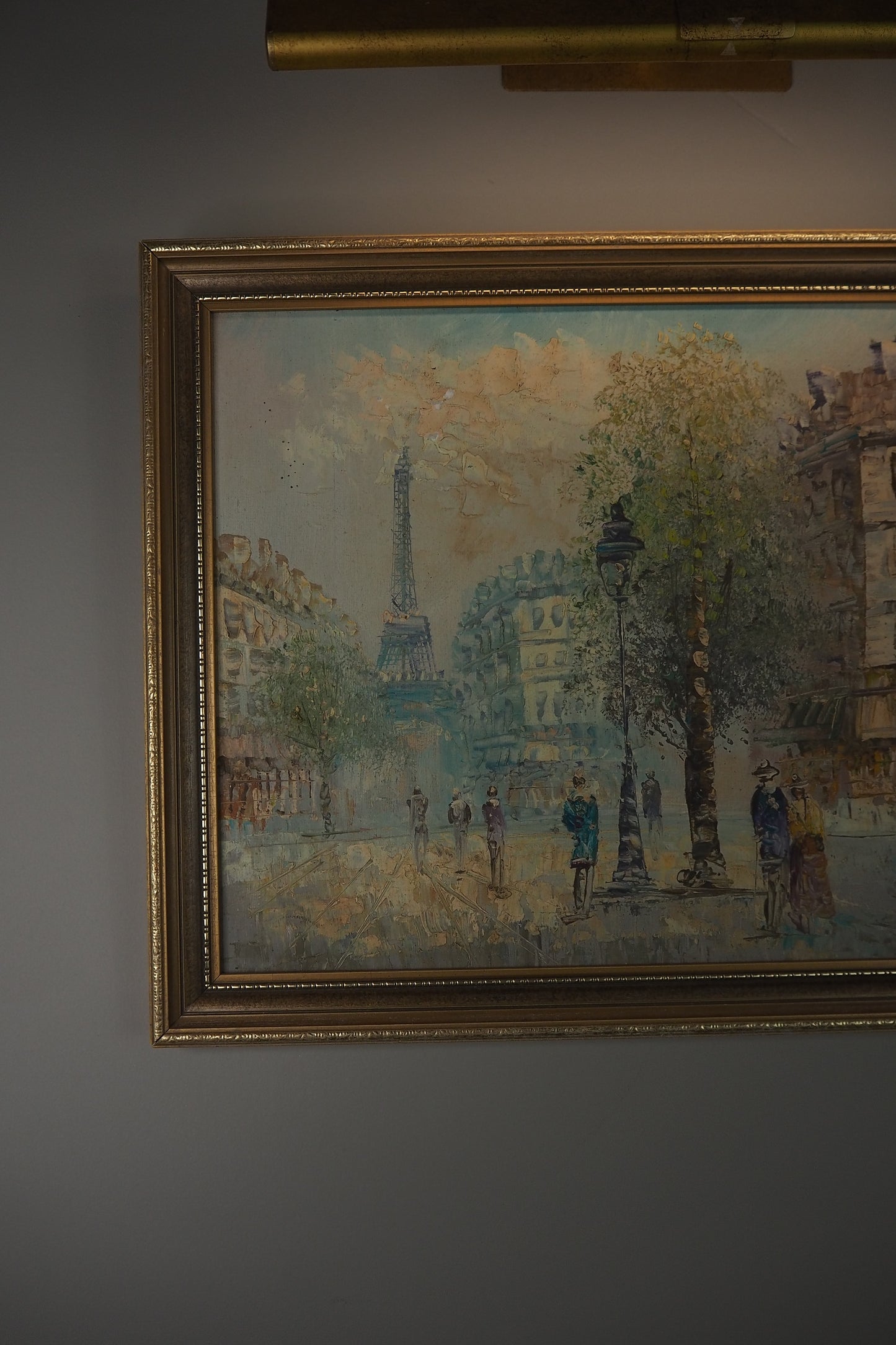 Signed Impressionist Paris Street Scene Oil Painting in Slim Frame