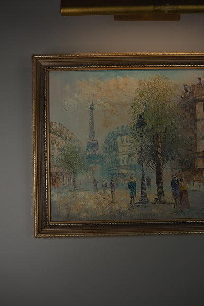 Signed Impressionist Paris Street Scene Oil Painting in Slim Frame