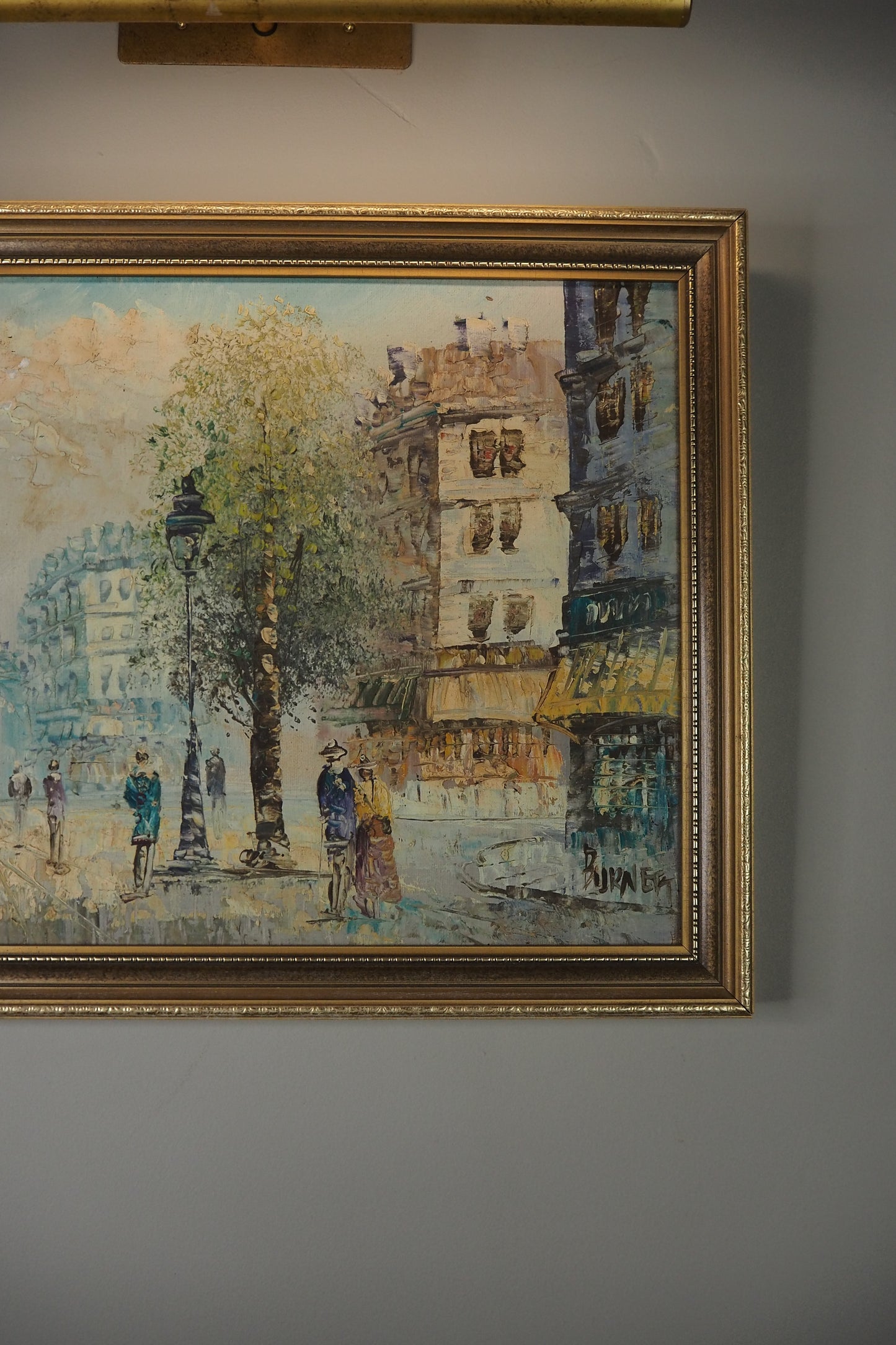 Signed Impressionist Paris Street Scene Oil Painting in Slim Frame