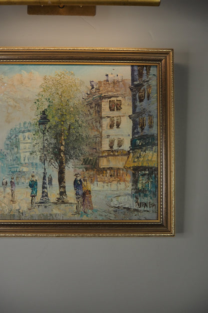 Signed Impressionist Paris Street Scene Oil Painting in Slim Frame
