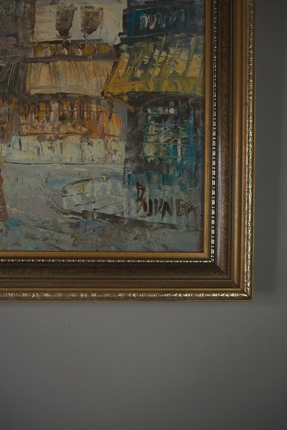 Signed Impressionist Paris Street Scene Oil Painting in Slim Frame