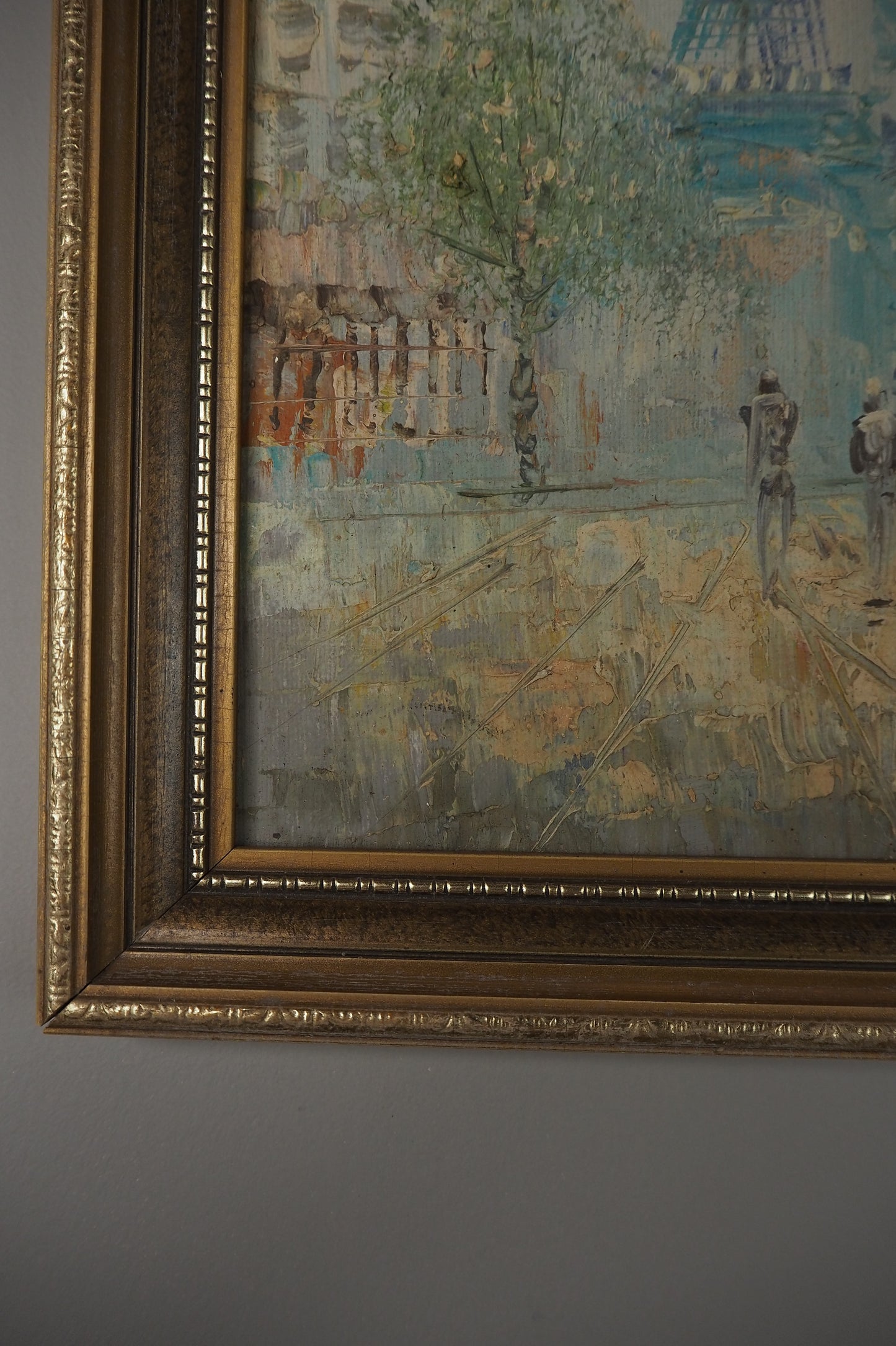 Signed Impressionist Paris Street Scene Oil Painting in Slim Frame