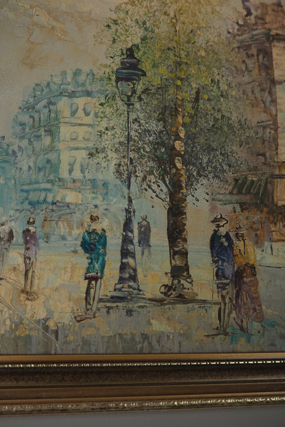 Signed Impressionist Paris Street Scene Oil Painting in Slim Frame