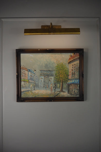 Midcentury Impressionist Paris Street Scene Oil Painting in ornate wooden frame