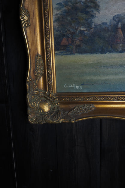 Charles Clift Original Oil Painting Landscape Farm Horse Antique Gold Ornate Frame