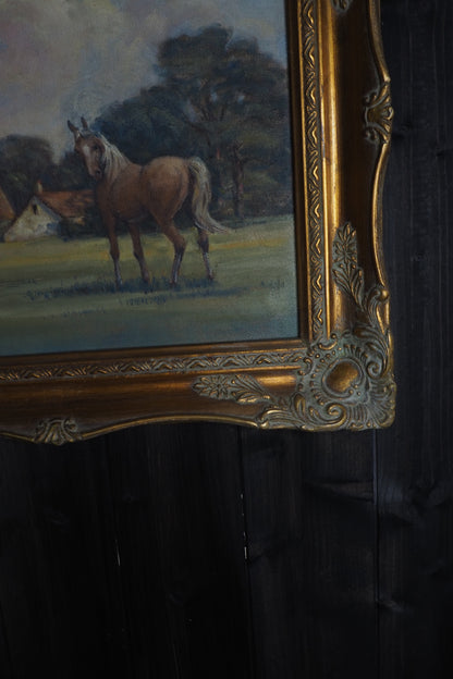 Charles Clift Original Oil Painting Landscape Farm Horse Antique Gold Ornate Frame