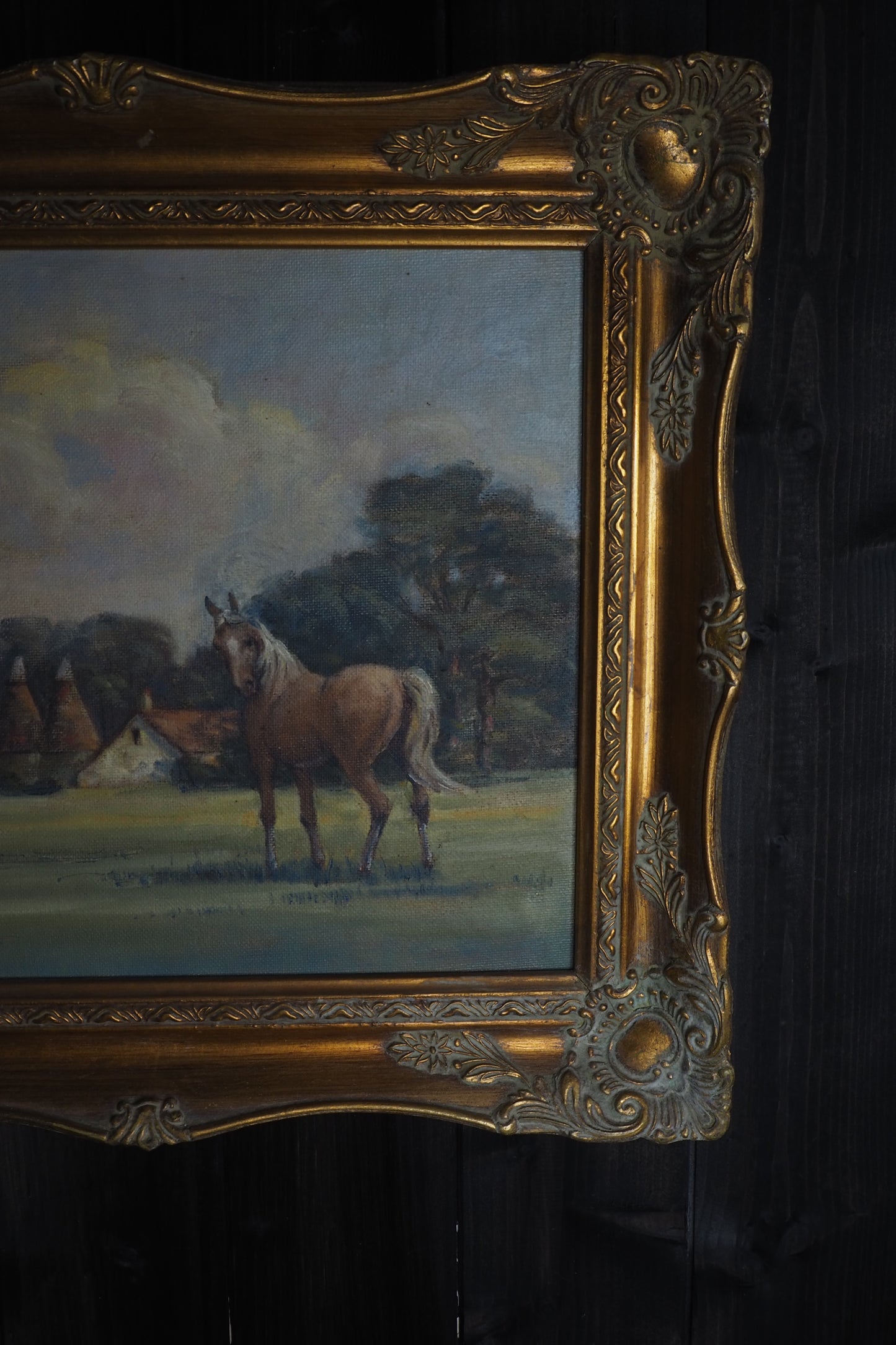 Charles Clift Original Oil Painting Landscape Farm Horse Antique Gold Ornate Frame