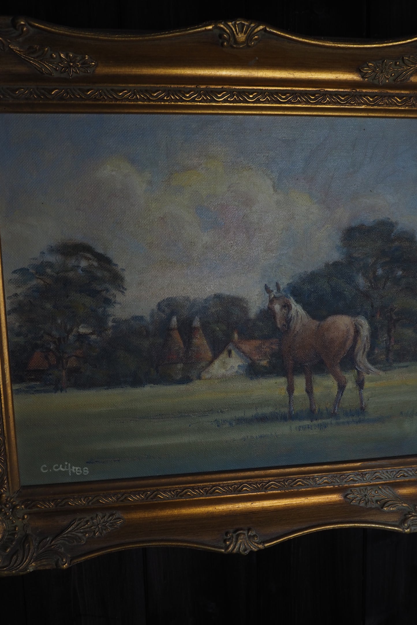 Charles Clift Original Oil Painting Landscape Farm Horse Antique Gold Ornate Frame