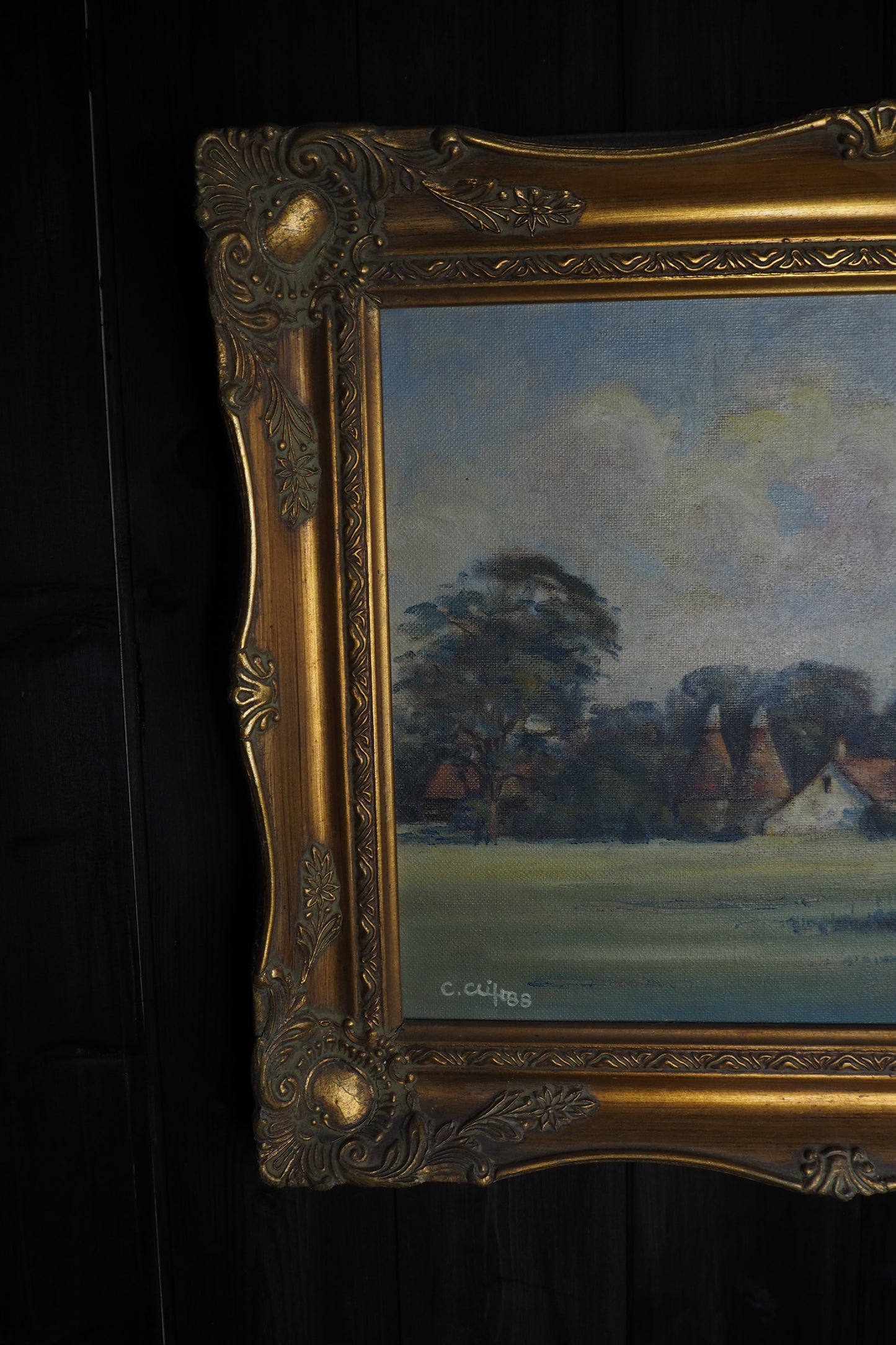 Charles Clift Original Oil Painting Landscape Farm Horse Antique Gold Ornate Frame