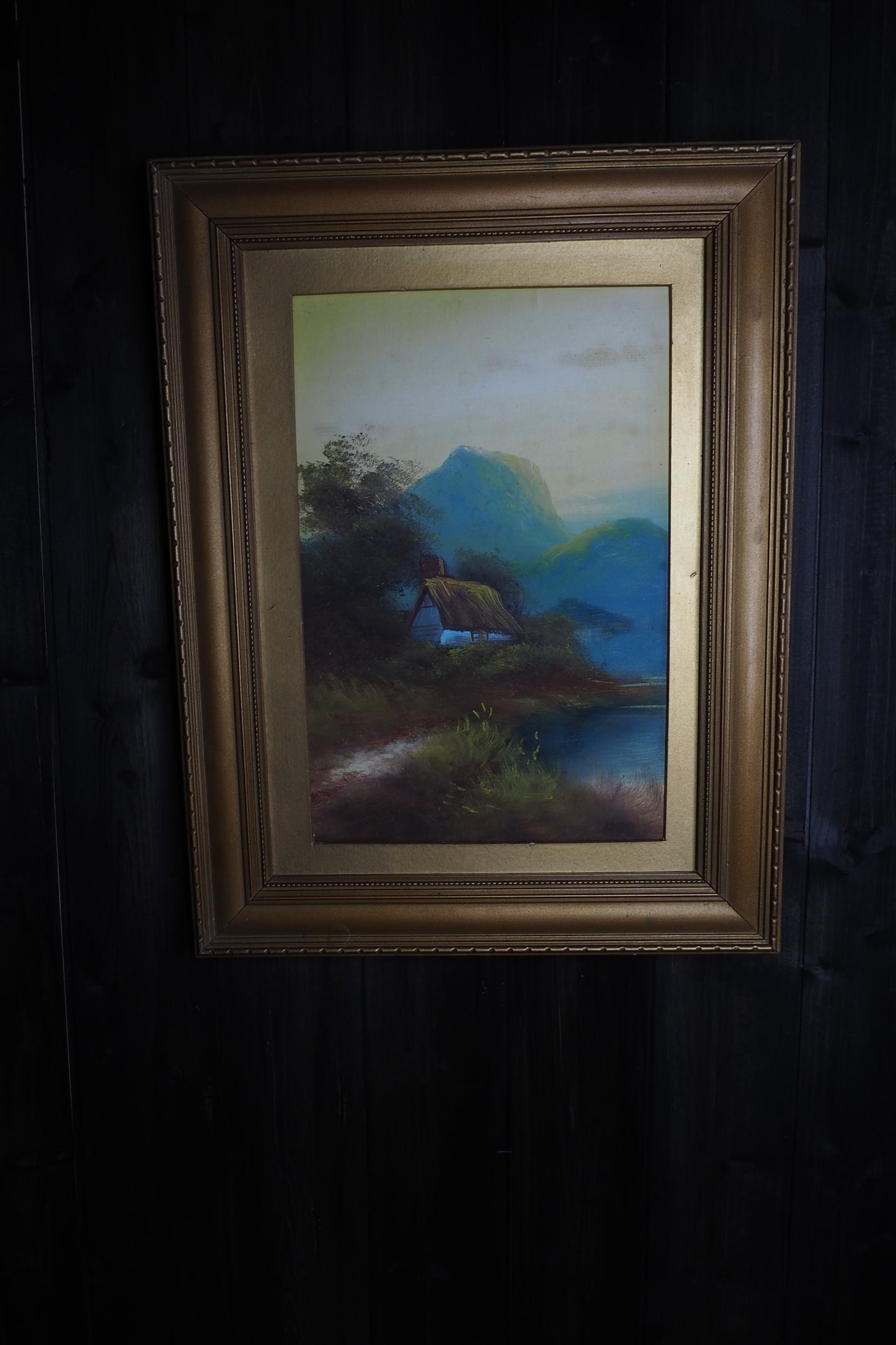 Landscape Oil Painting – Solitary House in Mountain Field