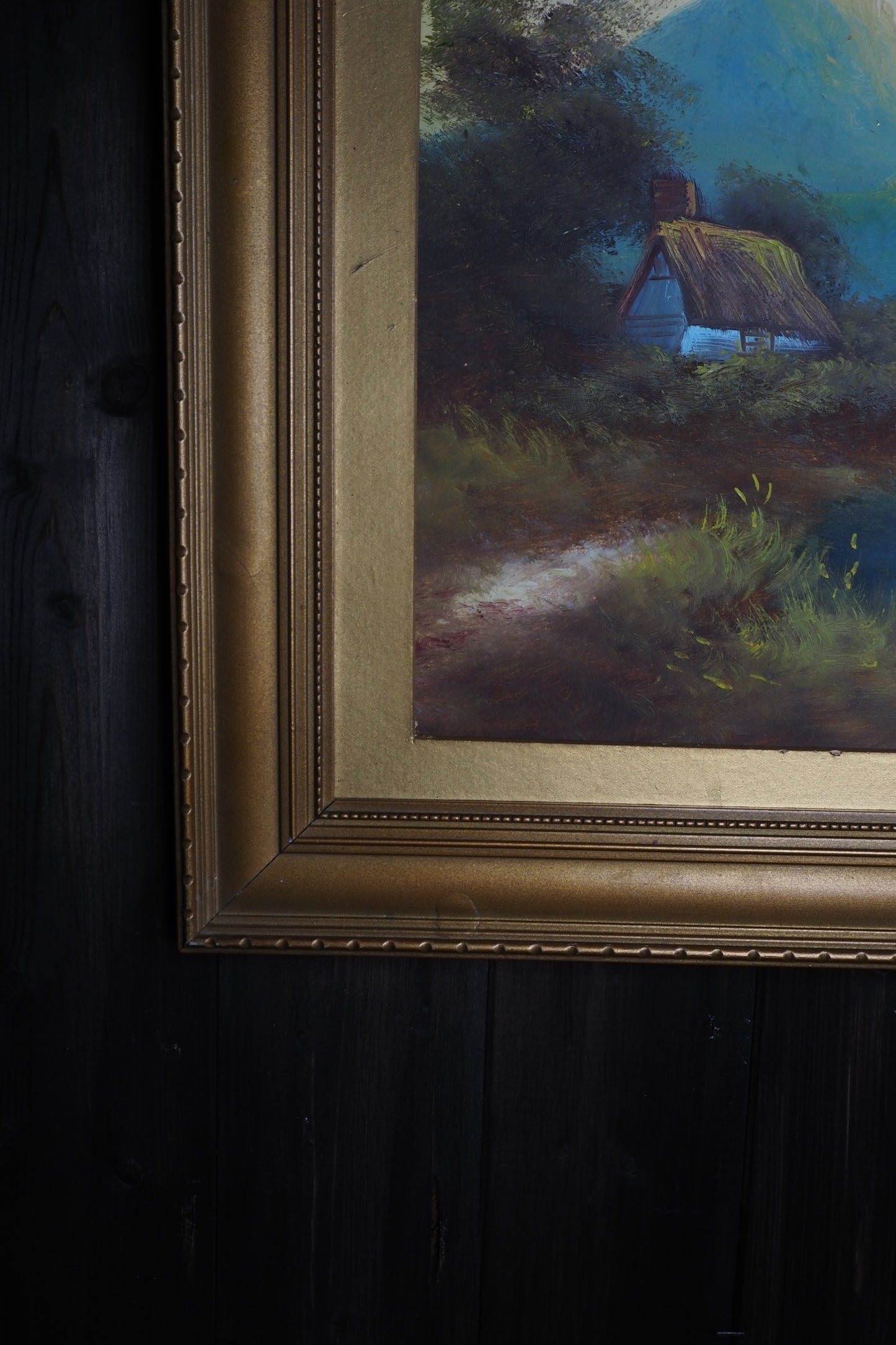 Landscape Oil Painting – Solitary House in Mountain Field