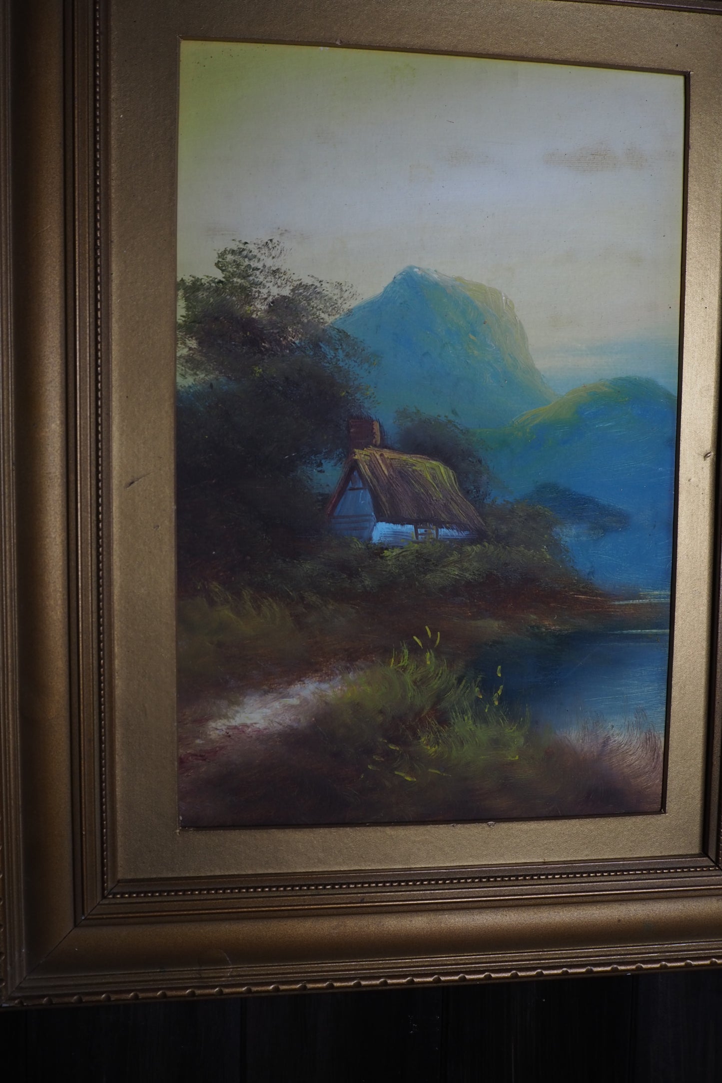 Landscape Oil Painting – Solitary House in Mountain Field
