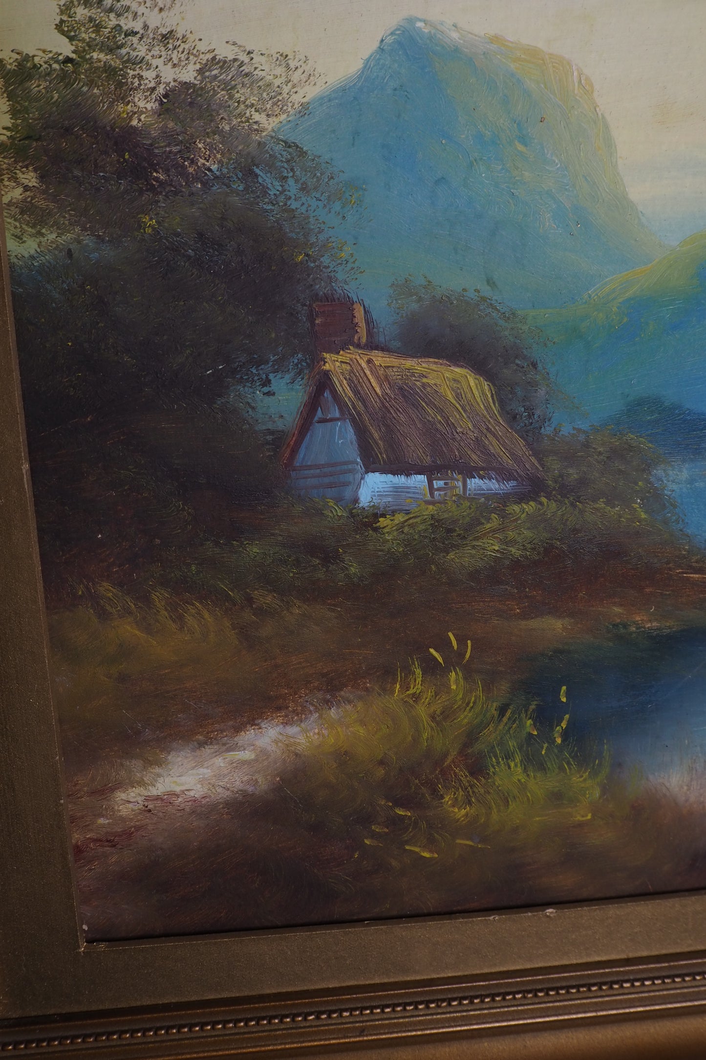 Landscape Oil Painting – Solitary House in Mountain Field