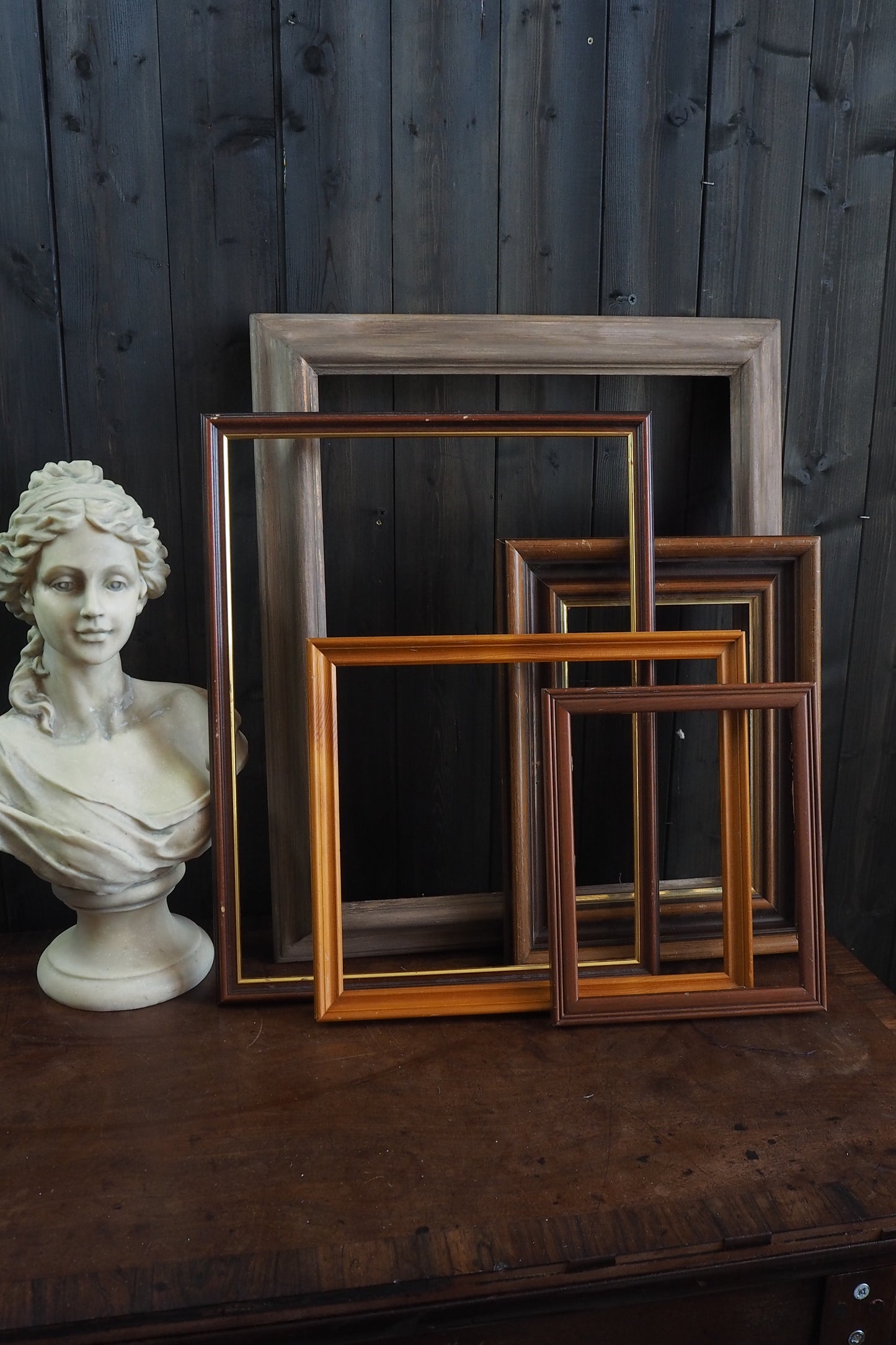 Vintage Mix of Wooden Frame Collection– Job lot ( 5 )- Rustic Wall Set