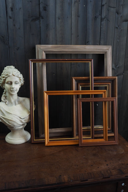 Vintage Mix of Wooden Frame Collection– Job lot ( 5 )- Rustic Wall Set
