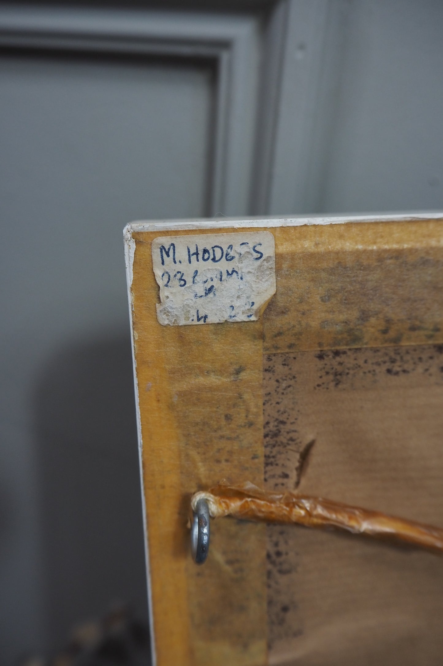 1923 Oil Painting by M Hodes in White  Small Vintage Frame