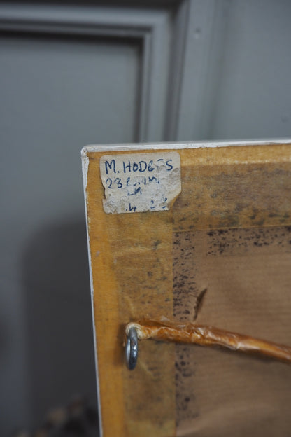 1923 Oil Painting by M Hodes in White  Small Vintage Frame