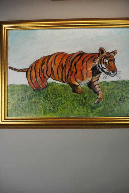 Regal Stripes – Vintage Tiger Portrait Oil Painting  by N.G. Reynolds