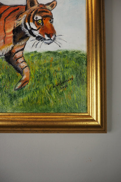 Regal Stripes – Vintage Tiger Portrait Oil Painting  by N.G. Reynolds