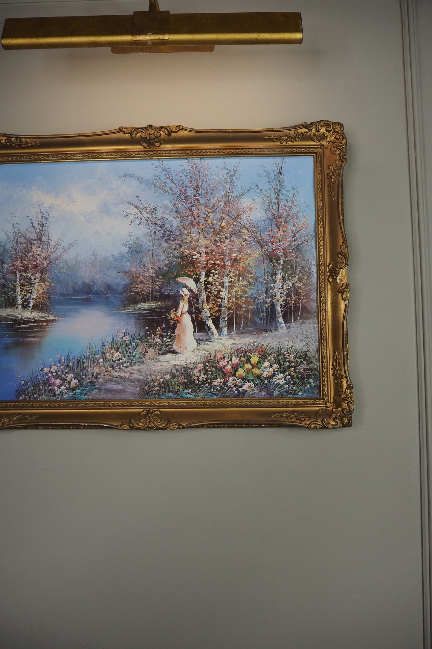 Lady by the Lake - Impressionist Oil Painting by P. Minton