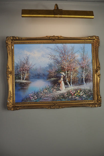 Lady by the Lake - Impressionist Oil Painting by P. Minton