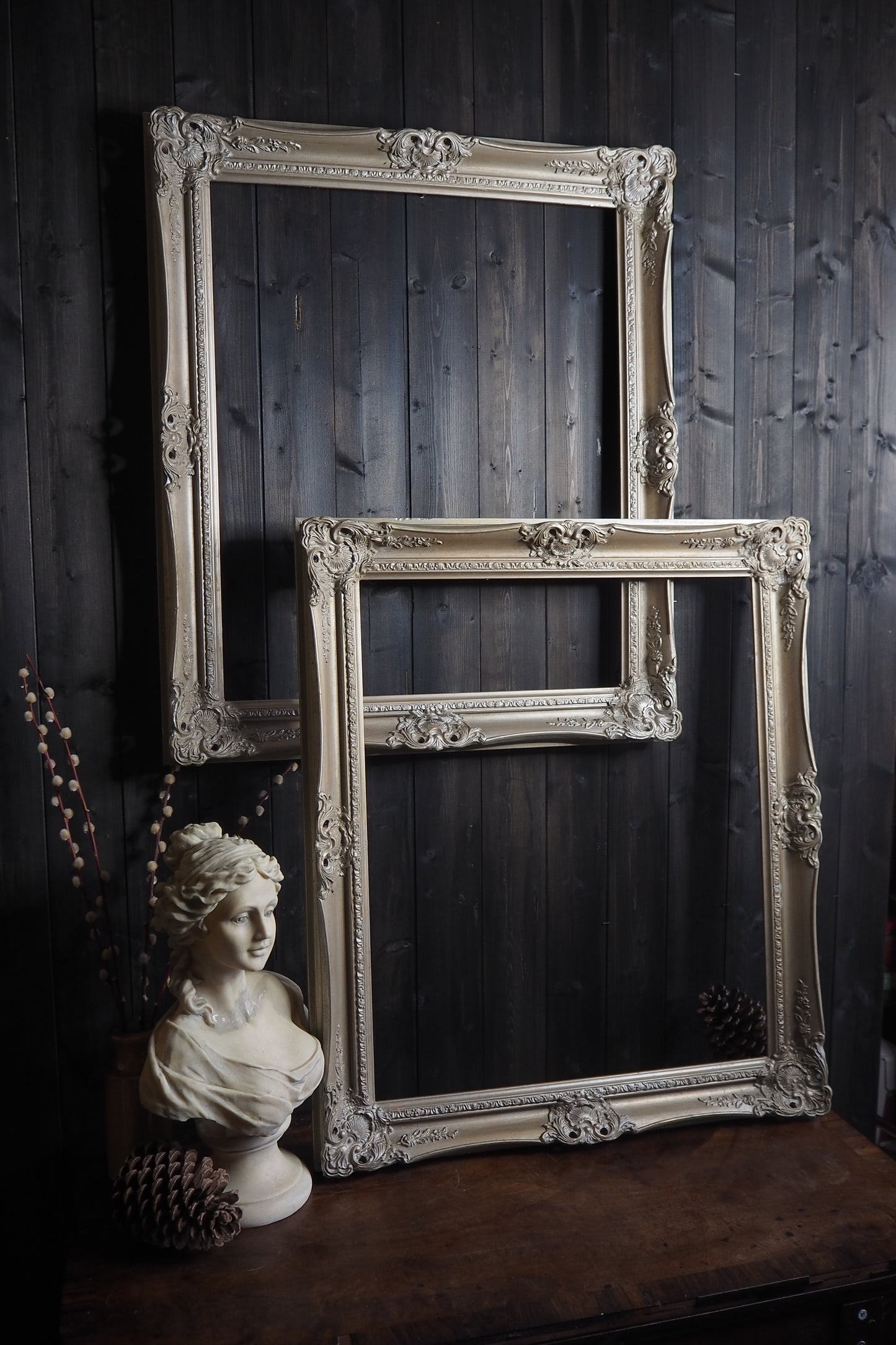 The Argentum -Silver Antique-Coloured Vintage Ornate Baroque Frame Pair