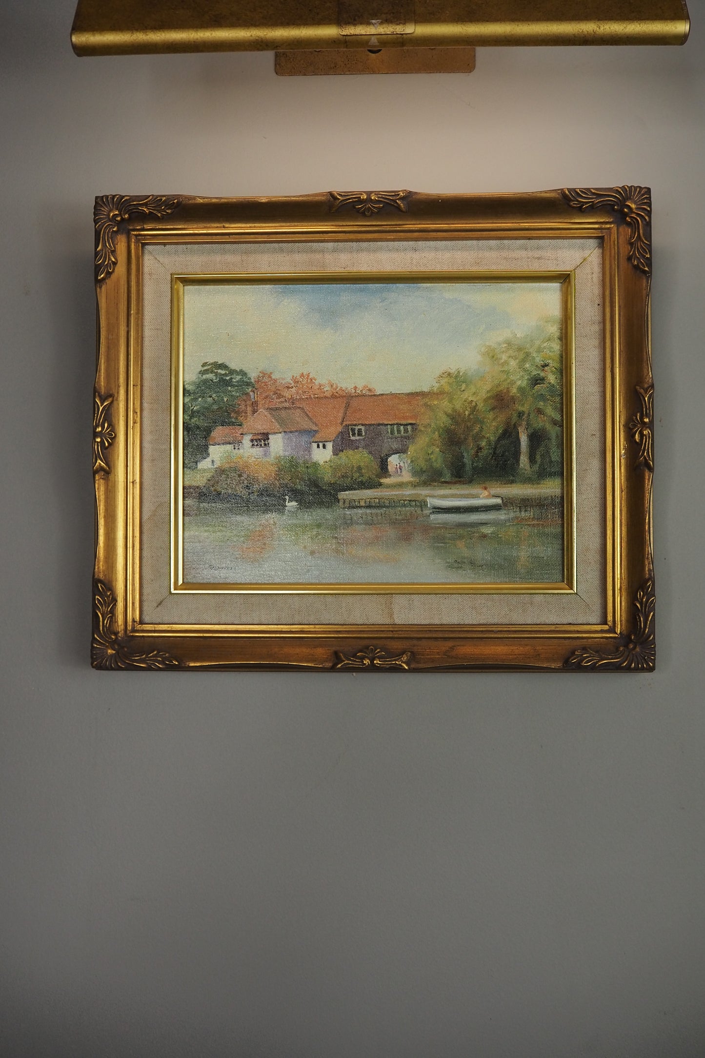 Vintage Country Village Oil Painting | Signed Linnel Landscape Art