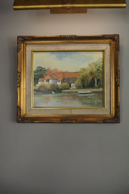 Vintage Country Village Oil Painting | Signed Linnel Landscape Art