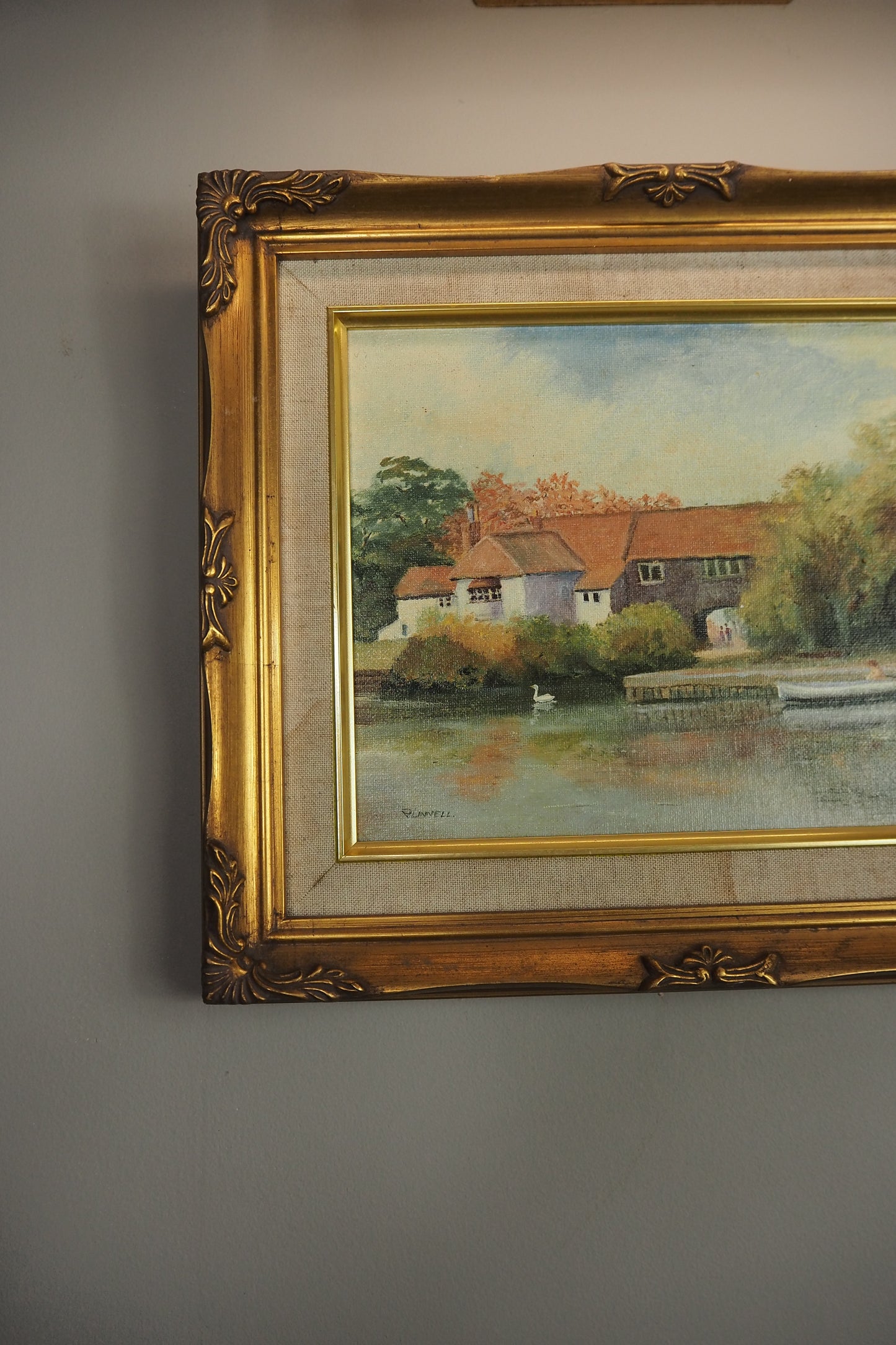 Vintage Country Village Oil Painting | Signed Linnel Landscape Art