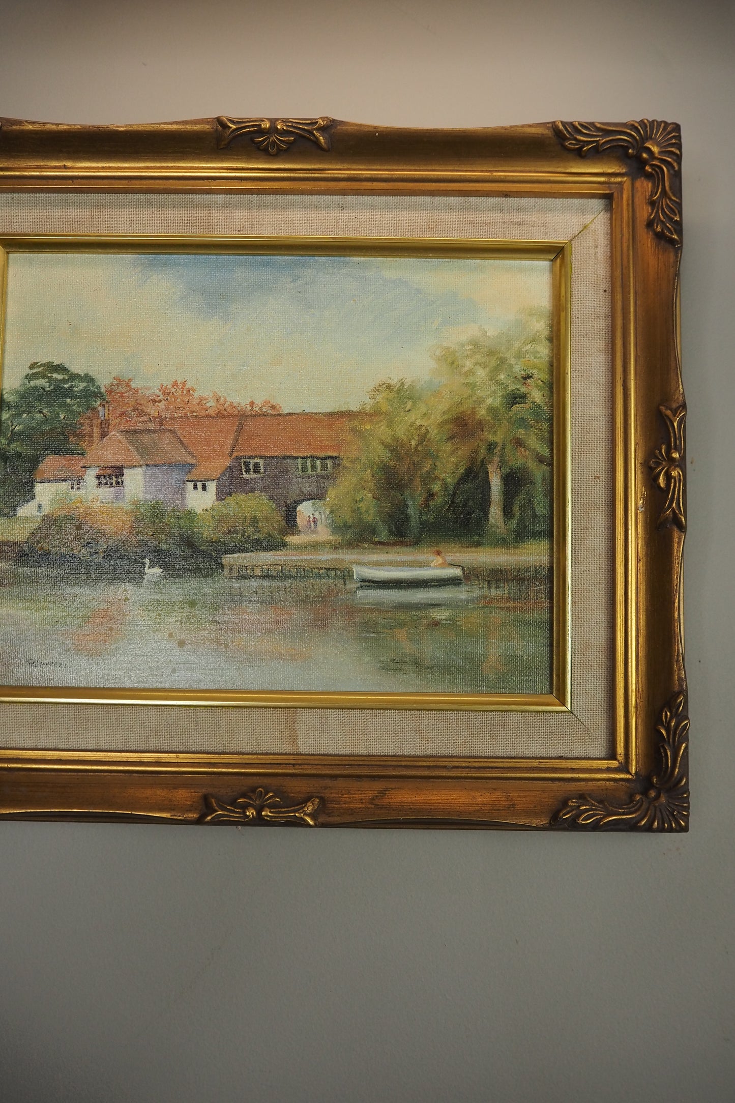 Vintage Country Village Oil Painting | Signed Linnel Landscape Art