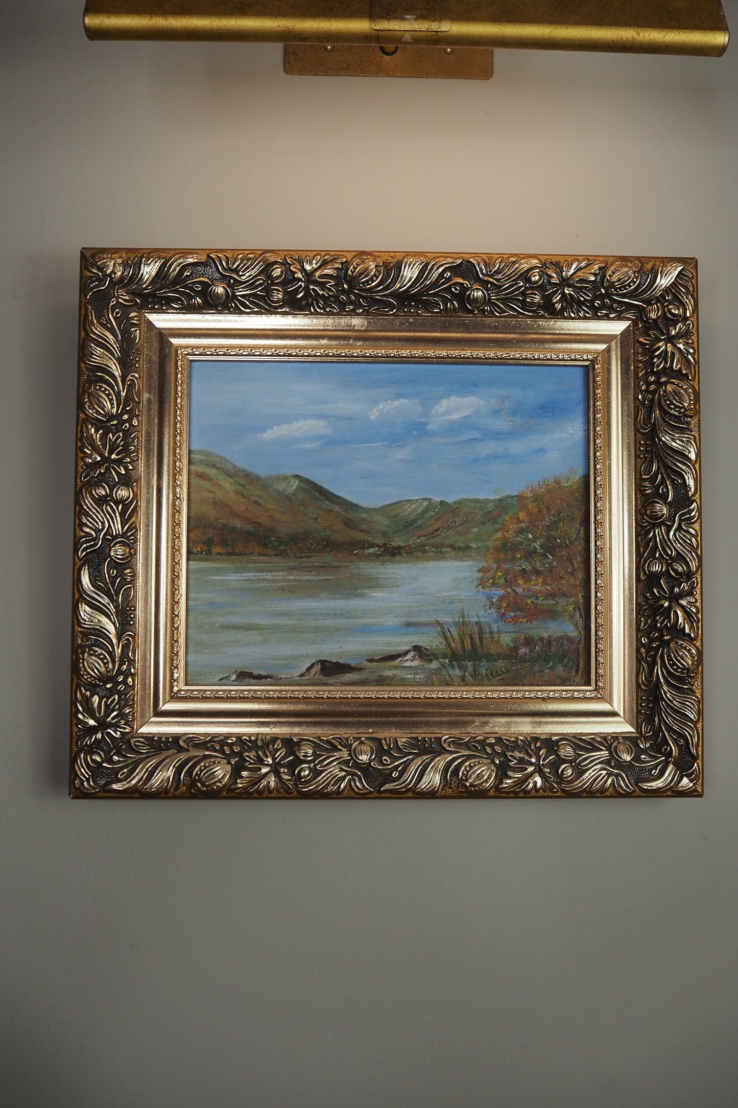 Vintage Seaside Oil Painting by Melville in Belvoir Ornate Frame