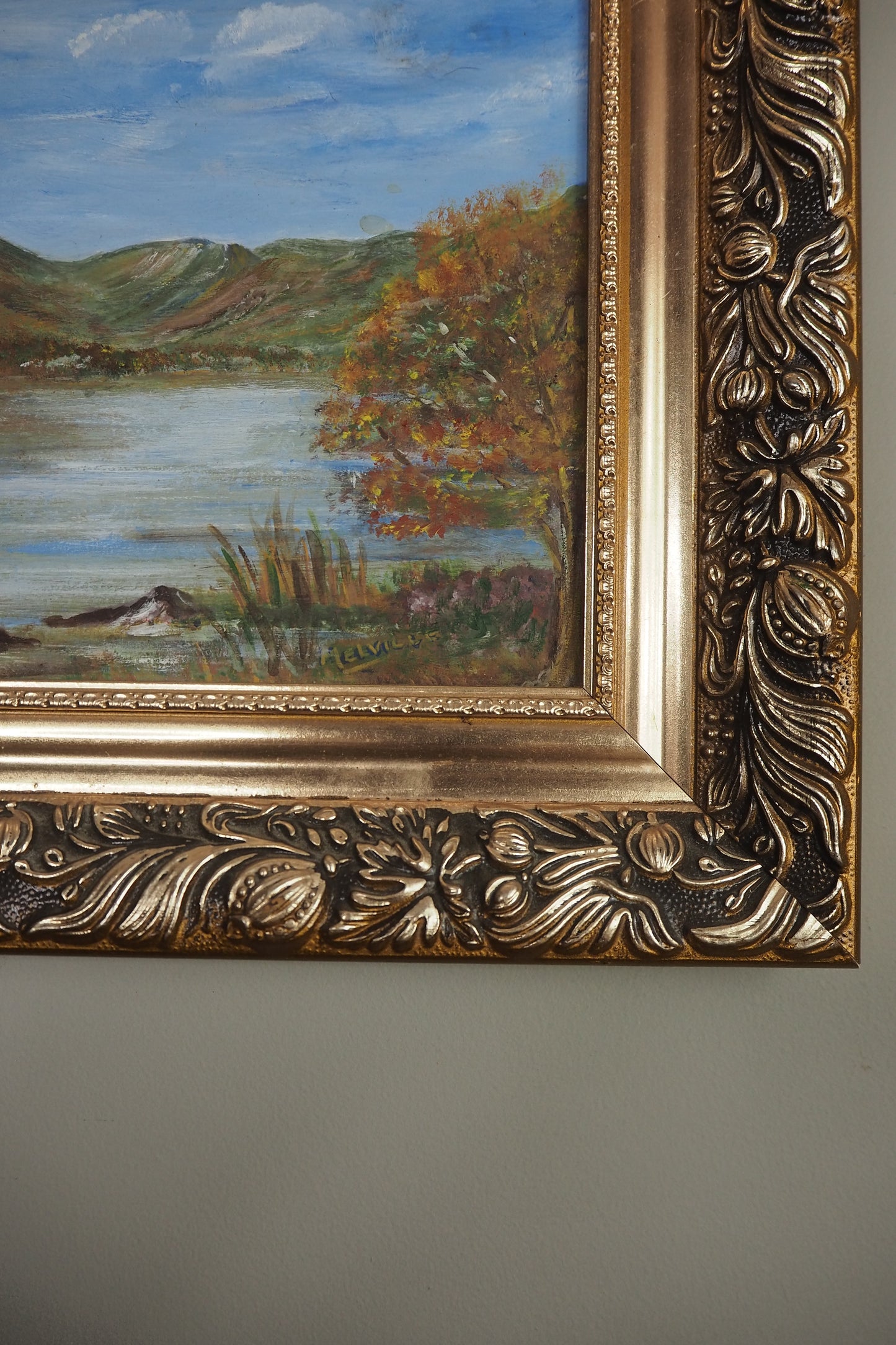 Vintage Seaside Oil Painting by Melville in Belvoir Ornate Frame
