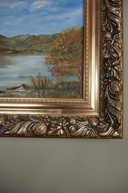 Vintage Seaside Oil Painting by Melville in Belvoir Ornate Frame