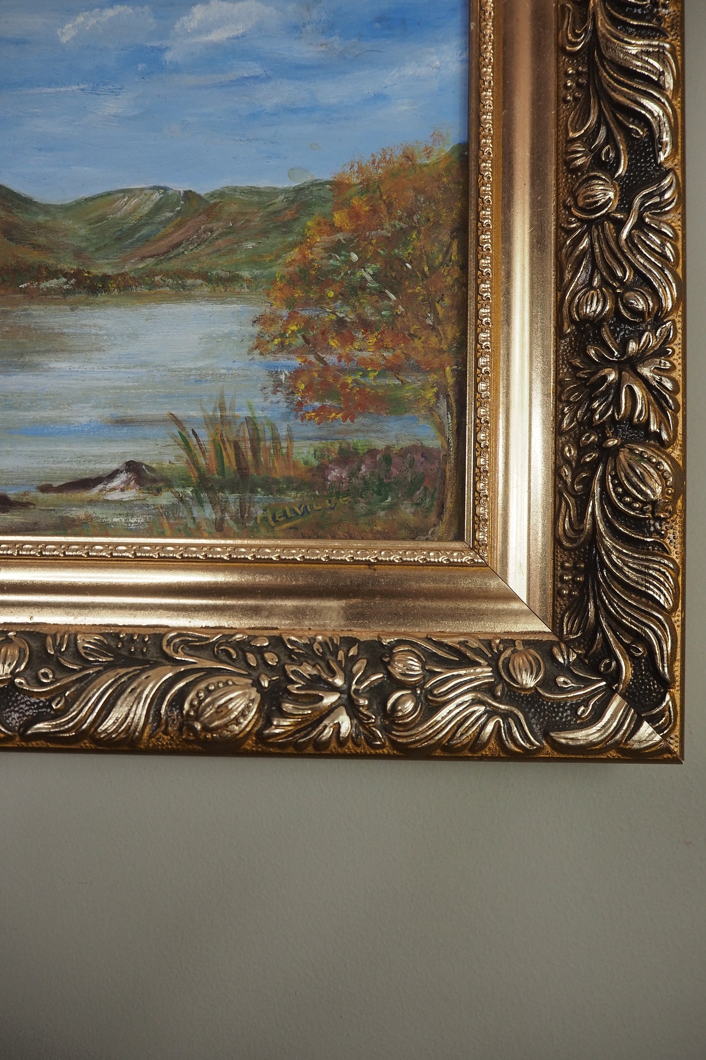 Vintage Seaside Oil Painting by Melville in Belvoir Ornate Frame