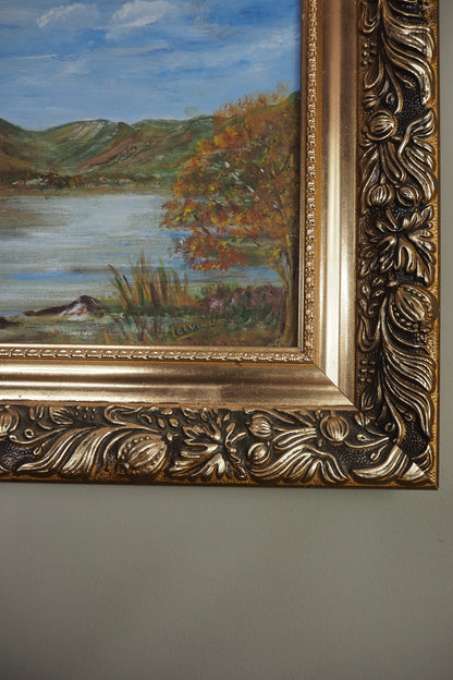 Vintage Seaside Oil Painting by Melville in Belvoir Ornate Frame